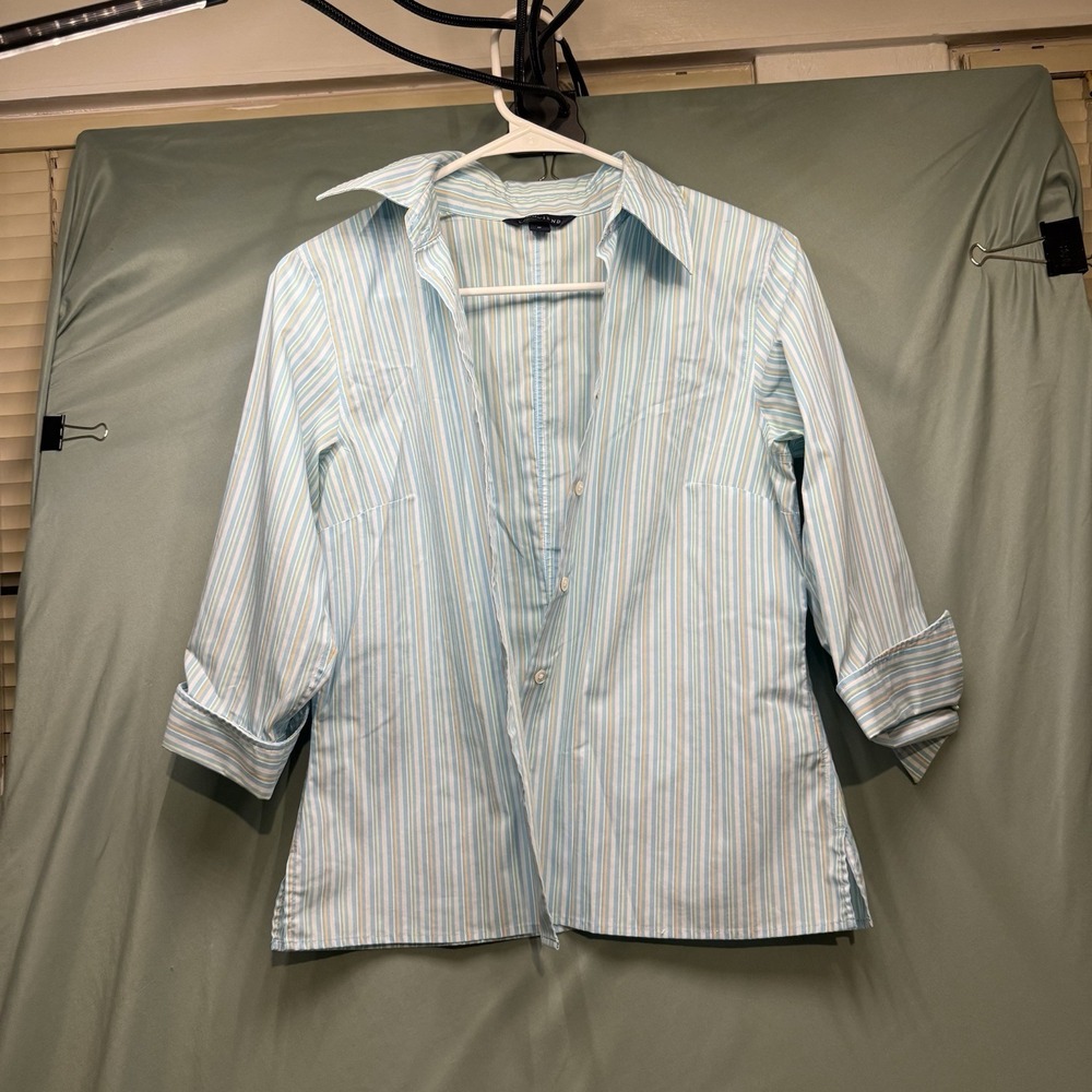 Lands End Women's Size 8 P Blue White w Stripe Button-down Work Dress Shirt